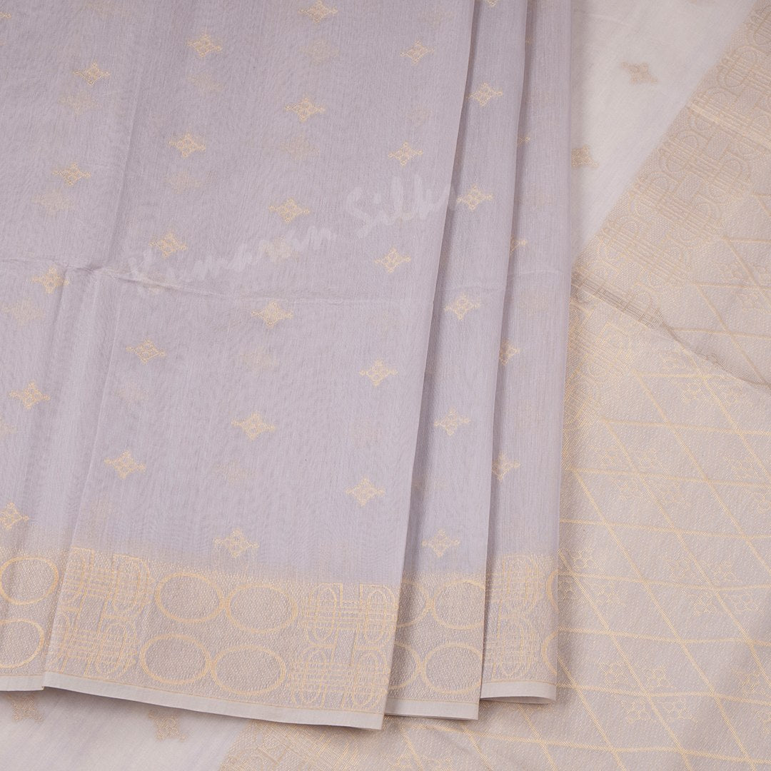 Silk Cotton Grey Saree With Zari Buttas