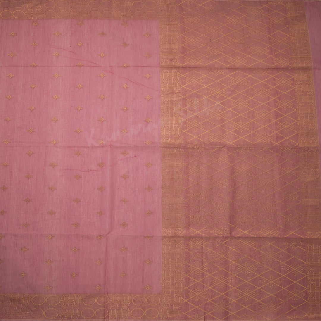 Silk Cotton Rose Pink Saree With Zari Buttas