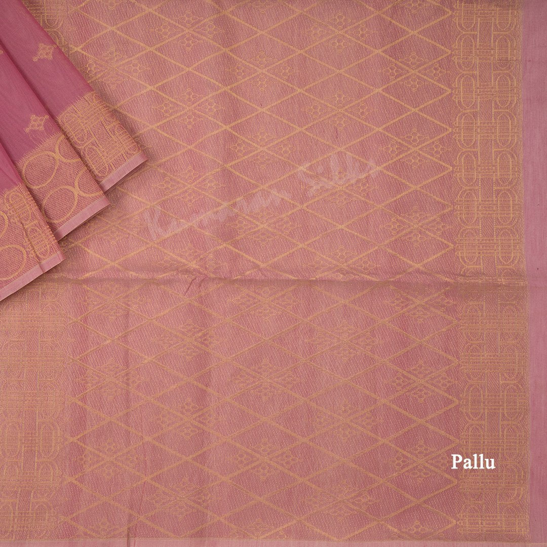 Silk Cotton Rose Pink Saree With Zari Buttas