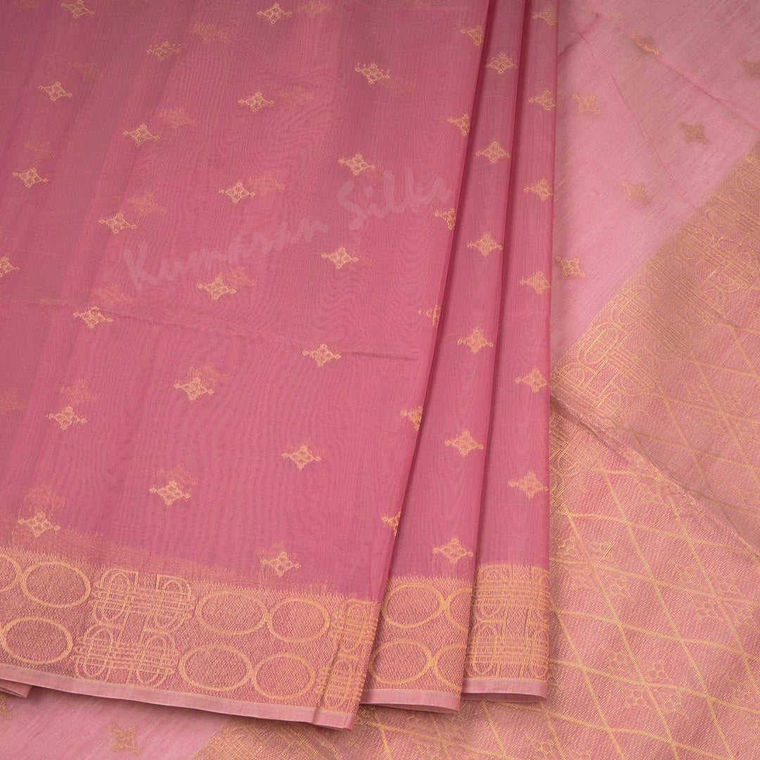 Silk Cotton Rose Pink Saree With Zari Buttas