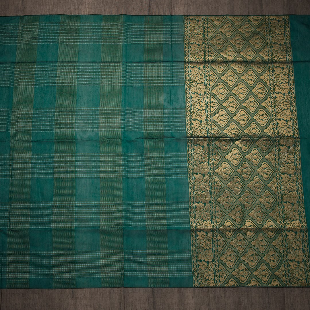 Silk Cotton Dark Green Zari Worked Saree 04