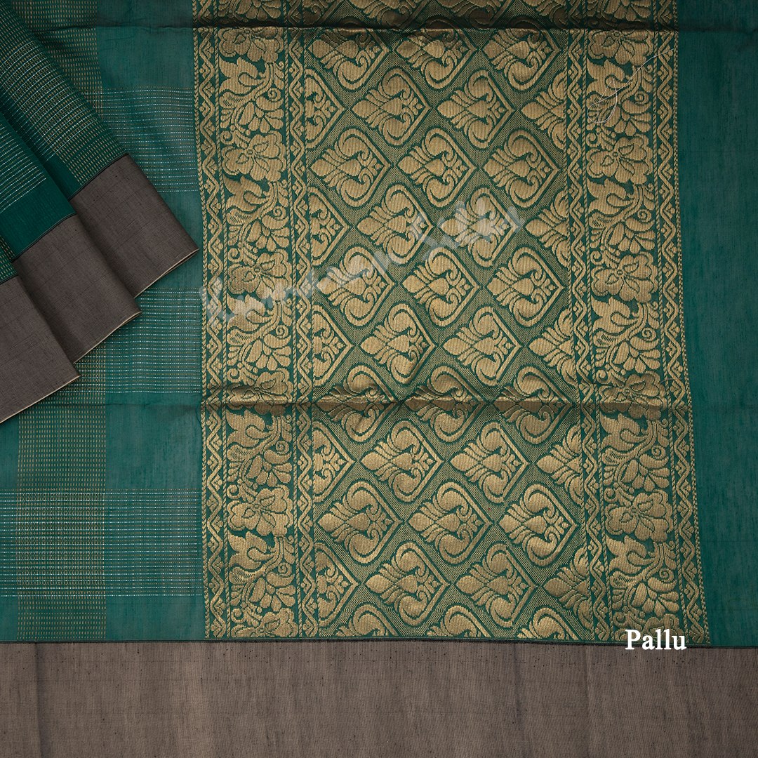 Silk Cotton Dark Green Zari Worked Saree 04