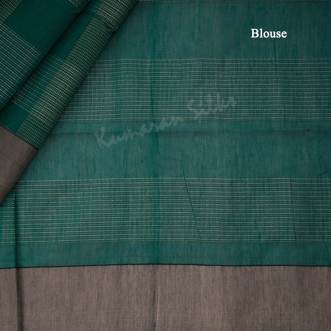 Silk Cotton Dark Green Zari Worked Saree 04