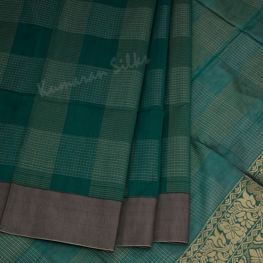 Silk Cotton Dark Green Zari Worked Saree 04