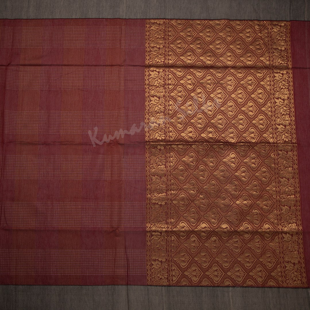 Silk Cotton Maroon Zari Worked Saree 03