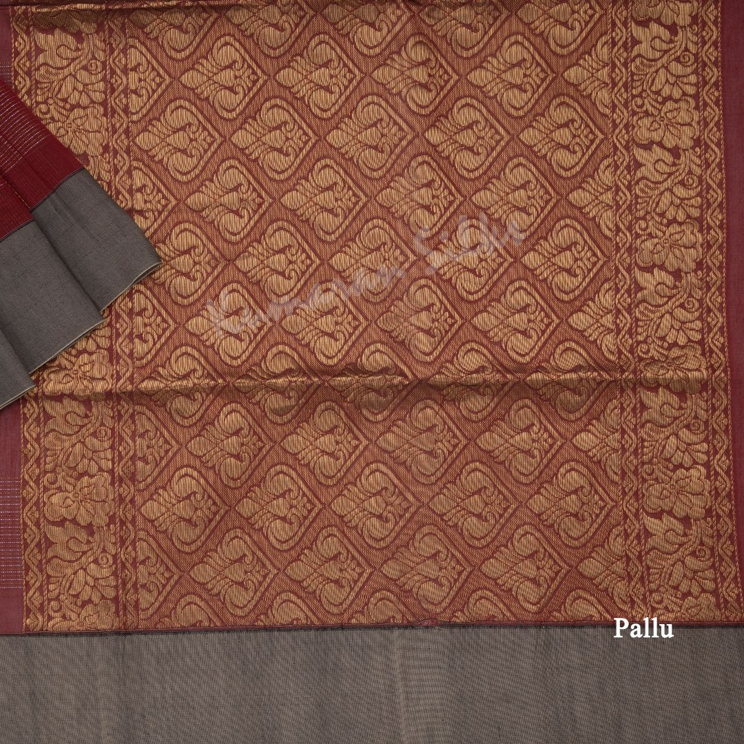 Silk Cotton Maroon Zari Worked Saree 03