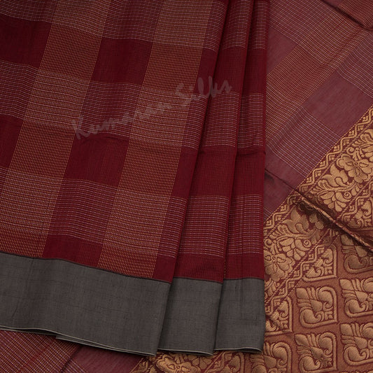 Silk Cotton Maroon Zari Worked Saree 03