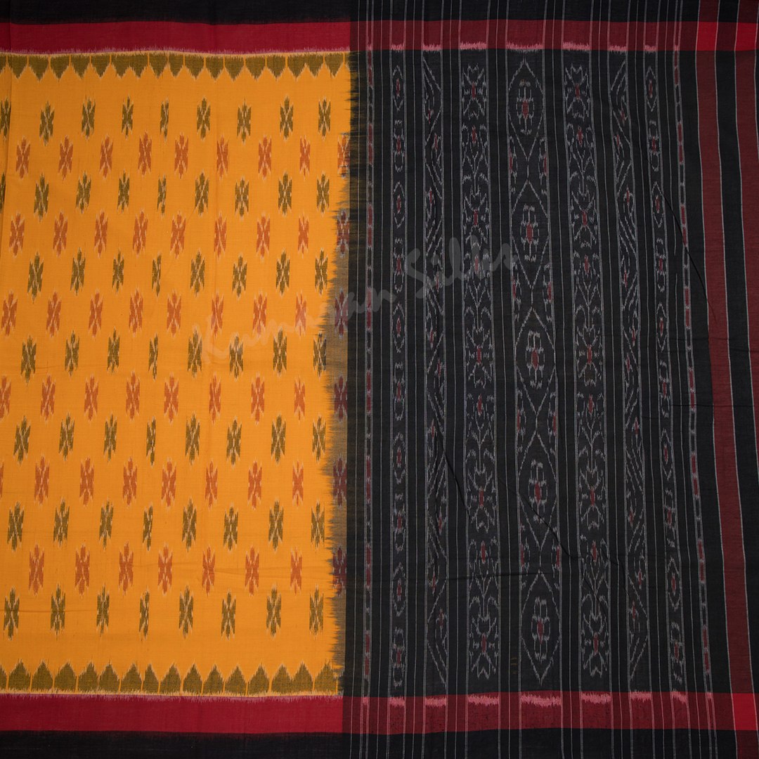 Pochampally Cotton Mango Yellow Printed Saree