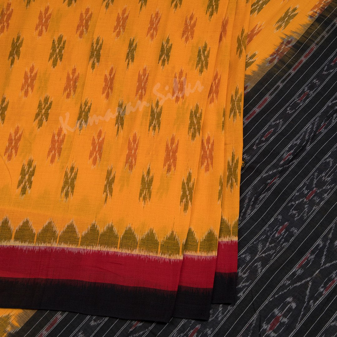 Pochampally Cotton Mango Yellow Printed Saree