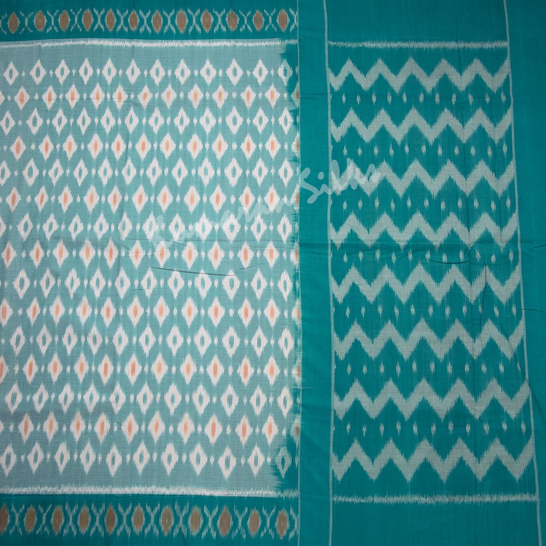 Pochampally Cotton Teal Green Printed Saree