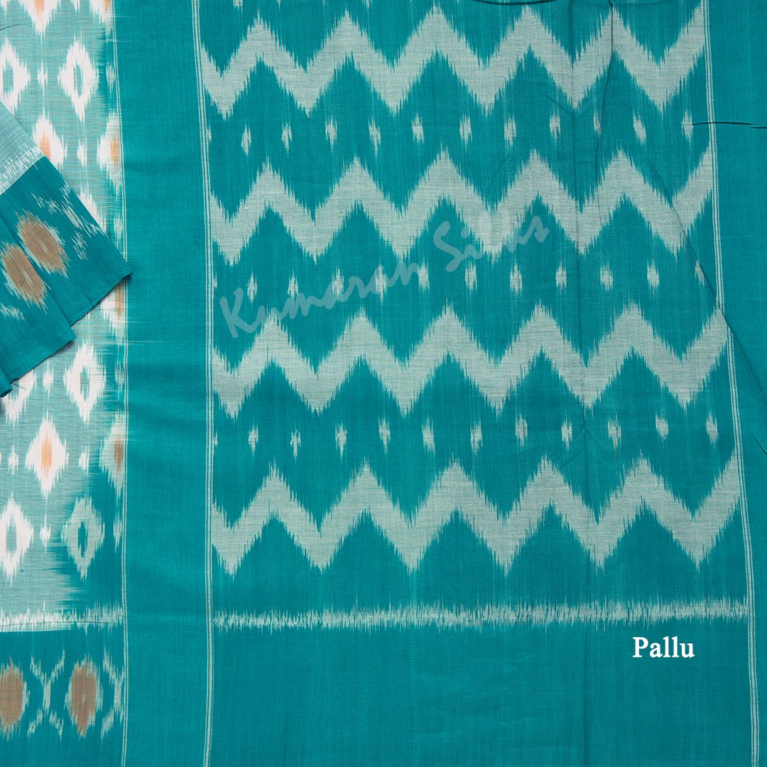 Pochampally Cotton Teal Green Printed Saree