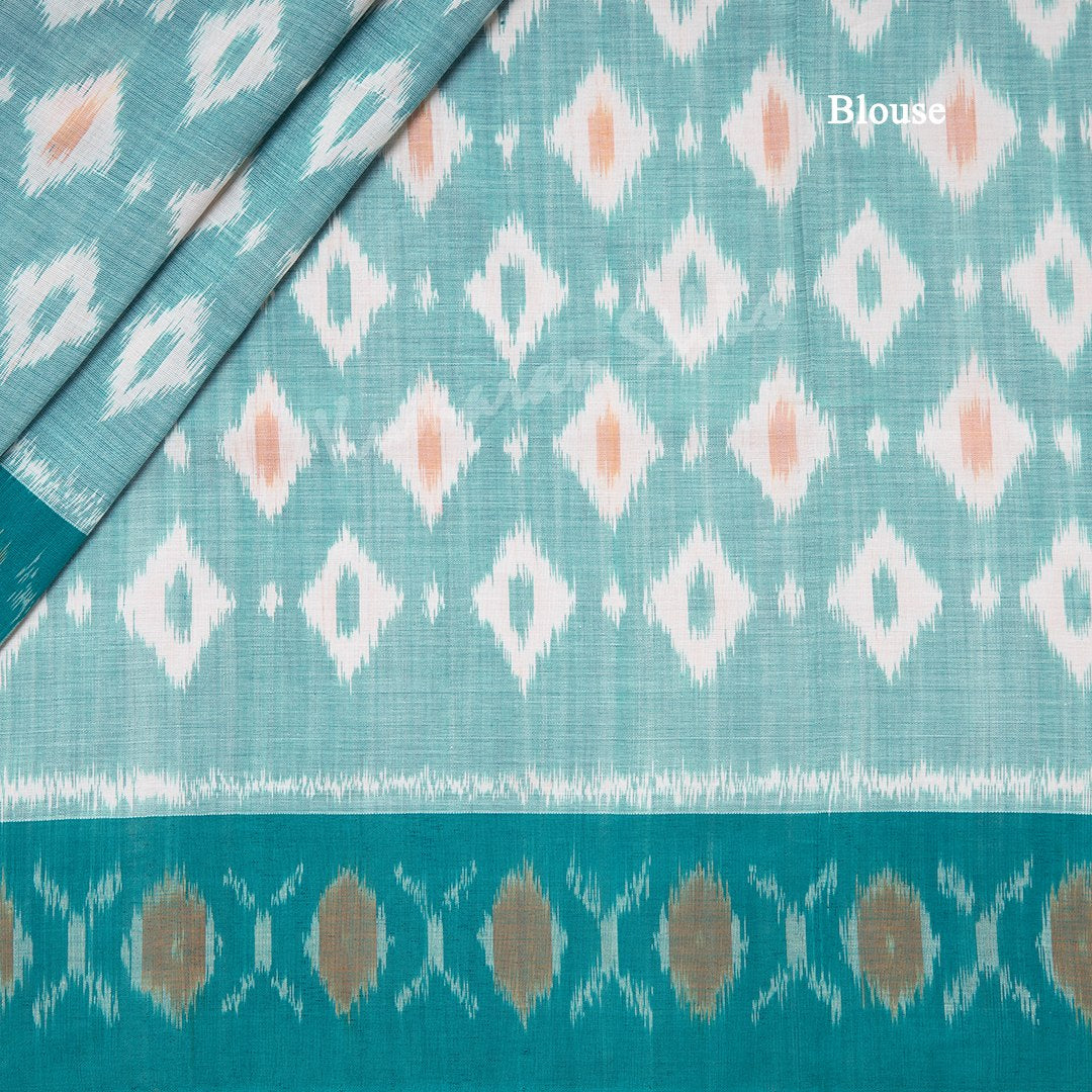 Pochampally Cotton Teal Green Printed Saree