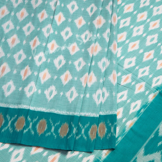 Pochampally Cotton Teal Green Printed Saree