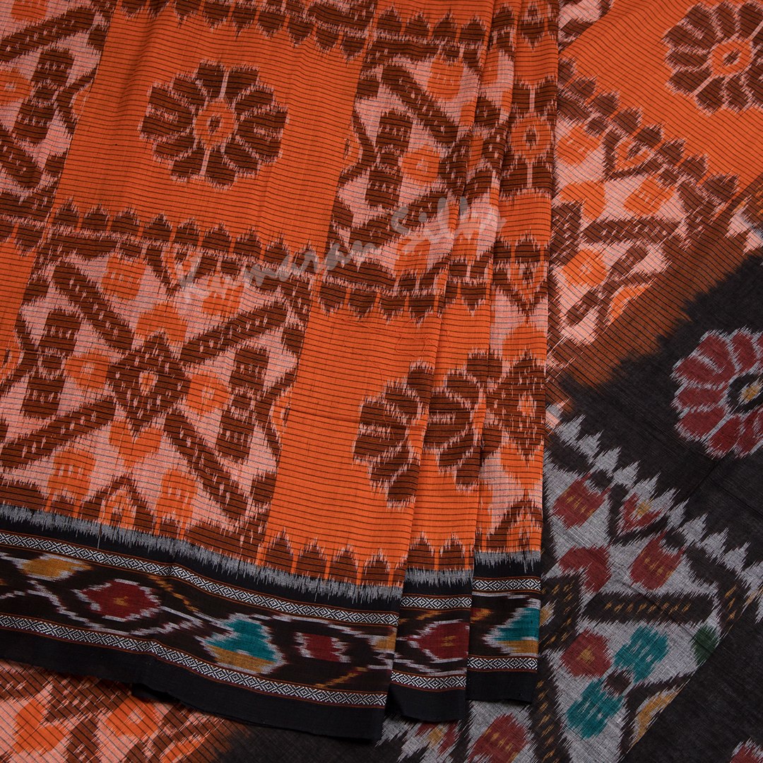 Pochampally Cotton Dark Orange Printed Saree