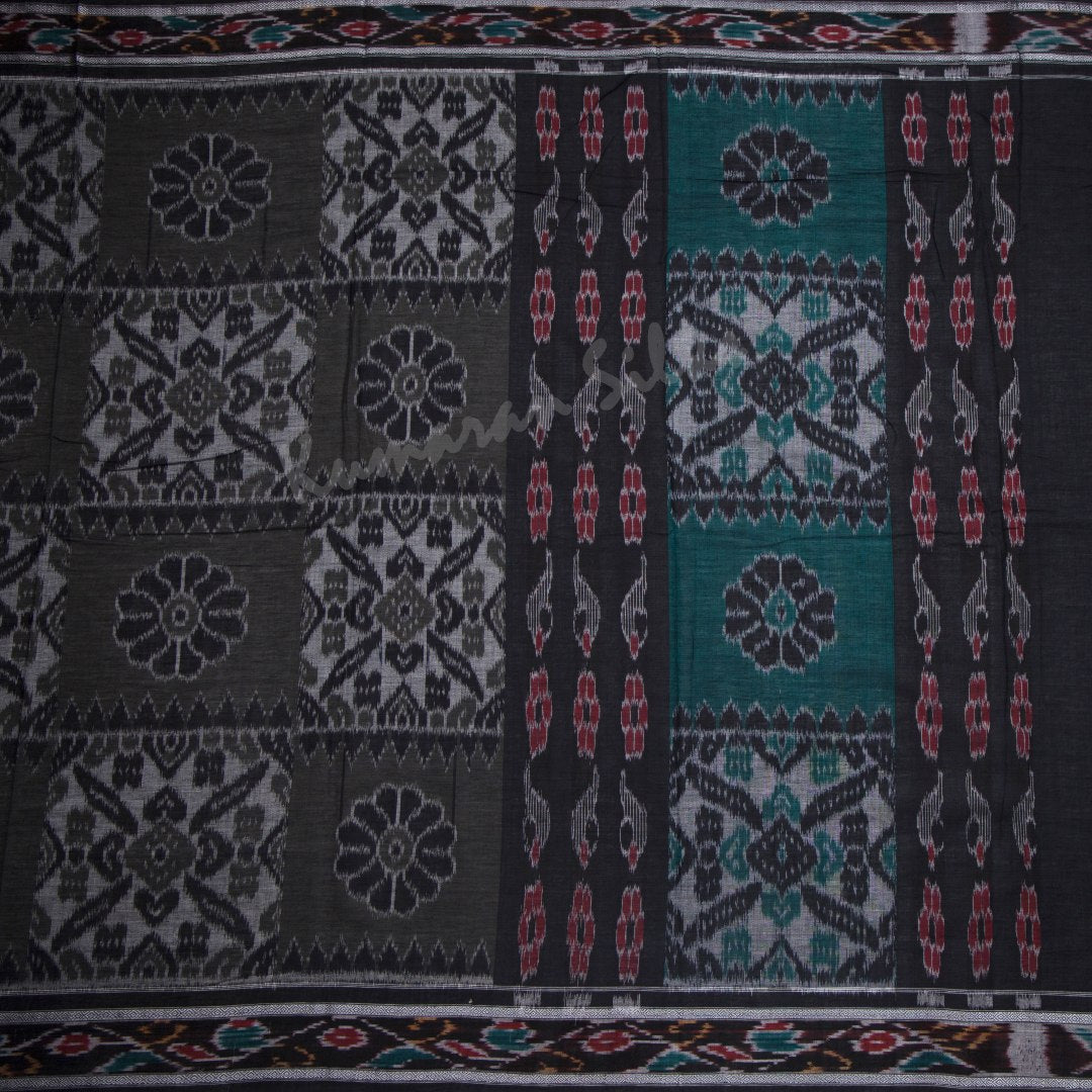 Pochampally Cotton Dark Grey Printed Saree 02