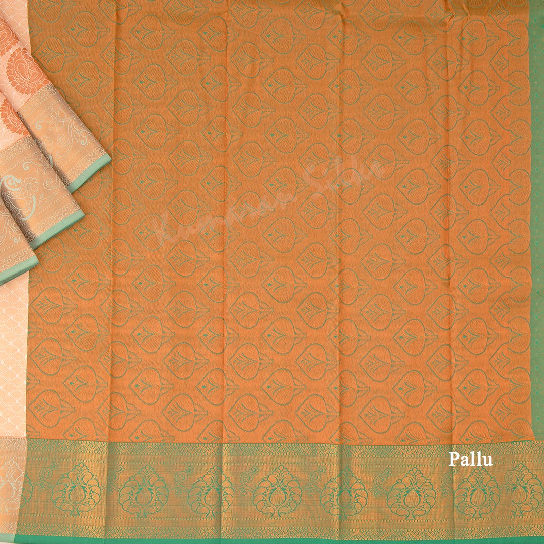 Art Silk Light Peach Saree With Embossed Design And Zari Buttas