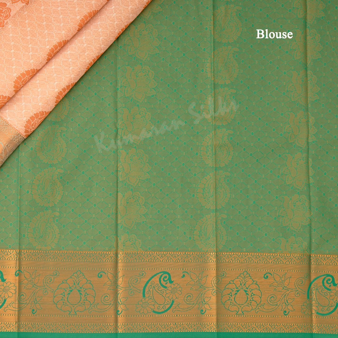 Art Silk Light Peach Saree With Embossed Design And Zari Buttas