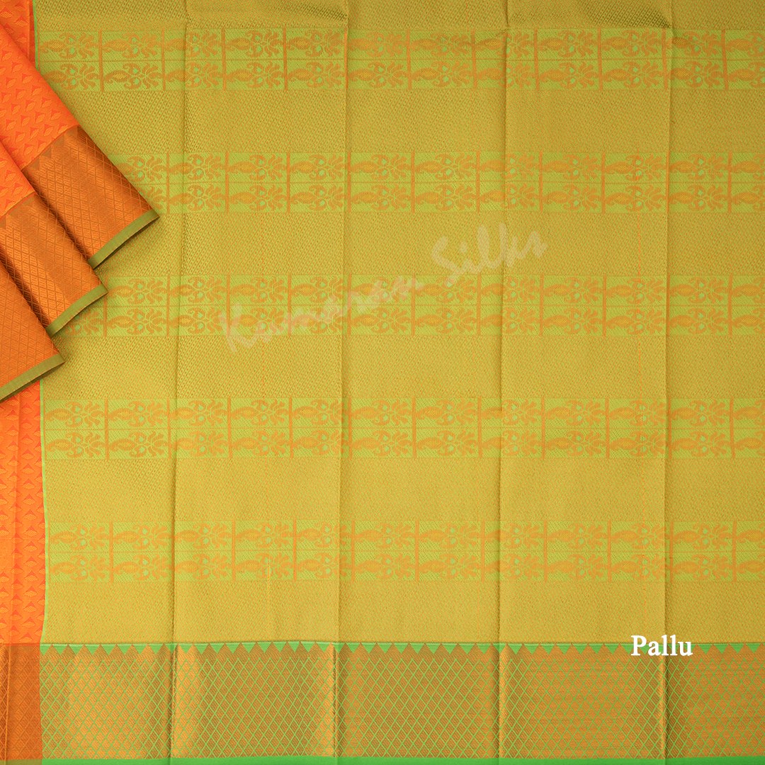 Art Silk Light Orange Saree With Embossed Design And Zari Buttas