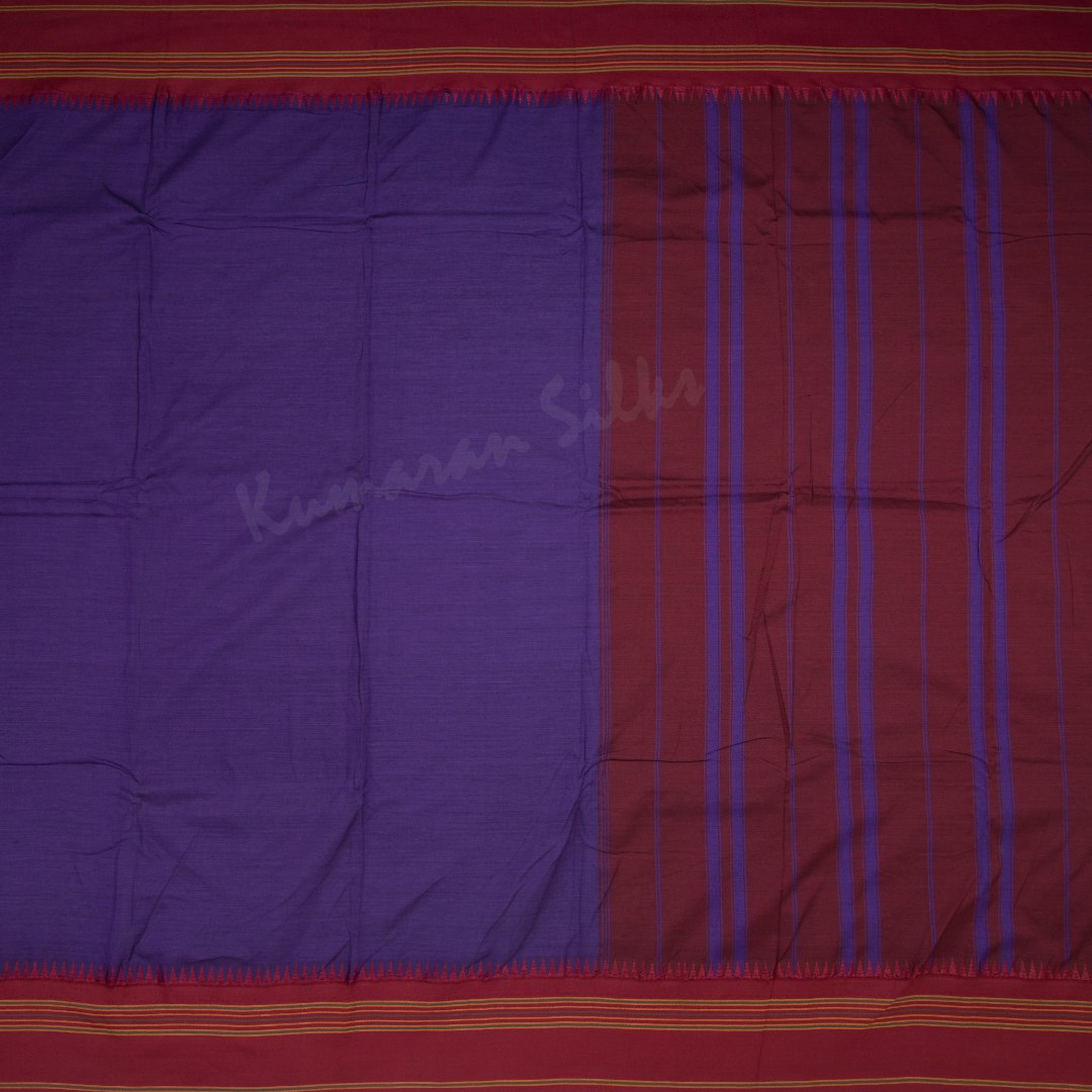 Dharwad Cotton Dark Violet Plain Saree 02