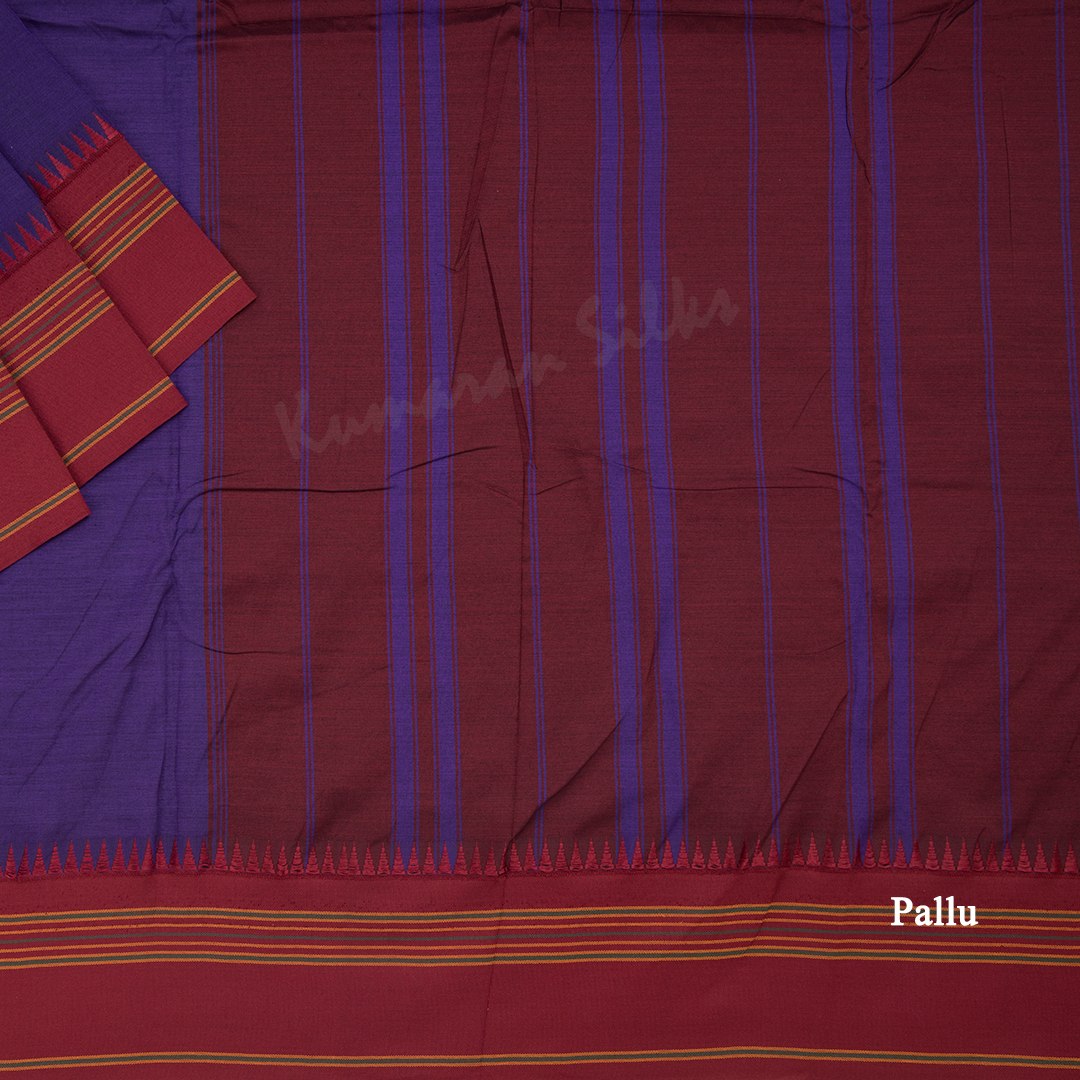 Dharwad Cotton Dark Violet Plain Saree 02