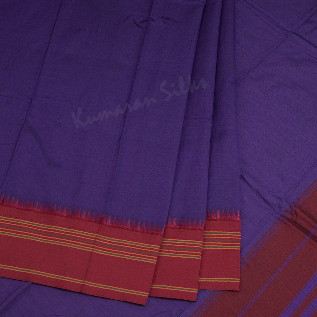 Dharwad Cotton Dark Violet Plain Saree 02