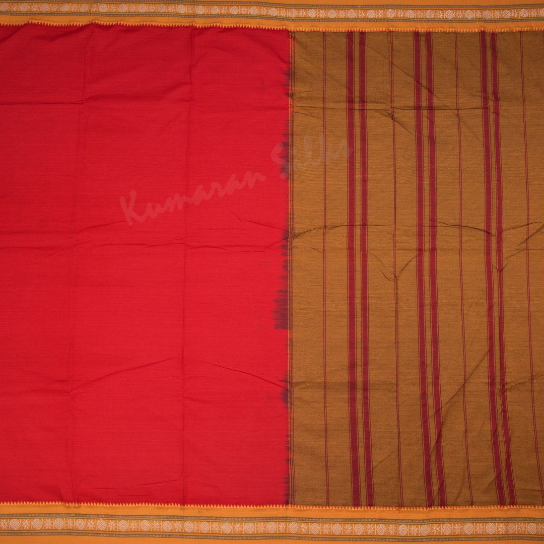 Dharwad Cotton Red Plain Saree 02