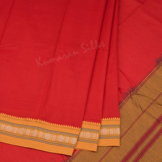 Dharwad Cotton Red Plain Saree 02