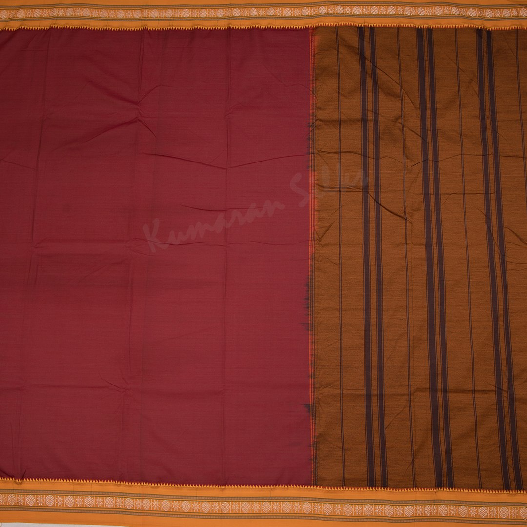 Dharwad Cotton Maroon Plain Saree 02