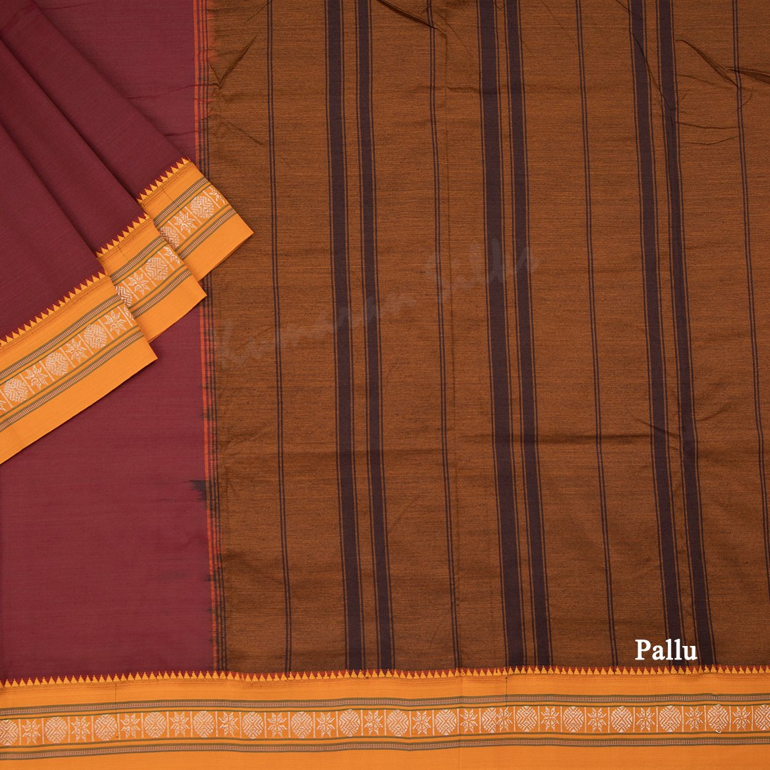 Dharwad Cotton Maroon Plain Saree 02