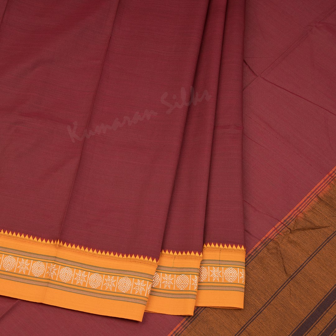 Dharwad Cotton Maroon Plain Saree 02