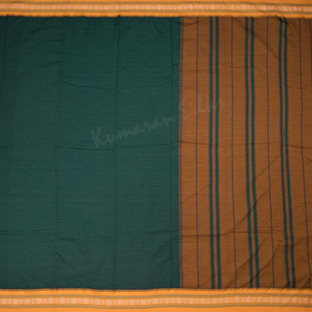 Dharwad Cotton Bottle Green Plain Saree