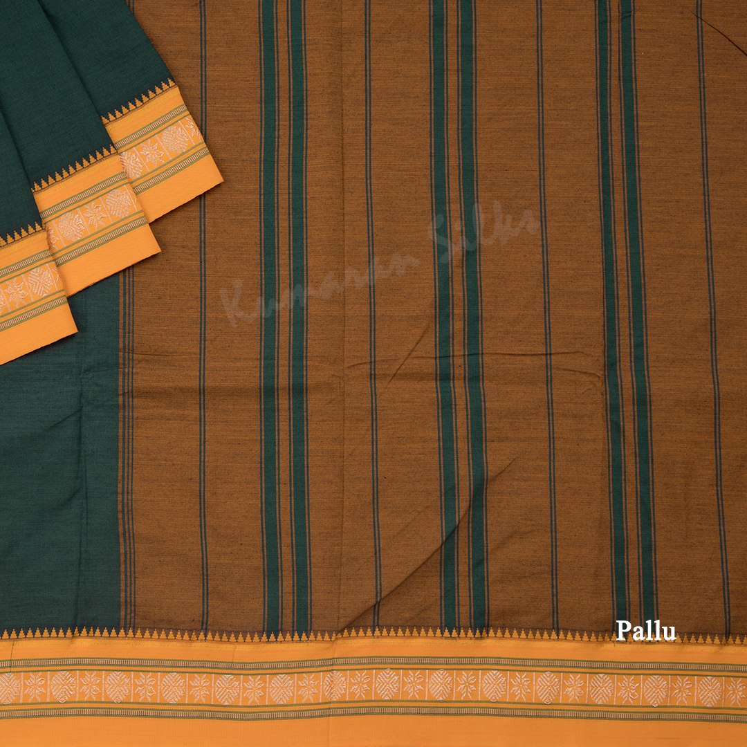 Dharwad Cotton Bottle Green Plain Saree