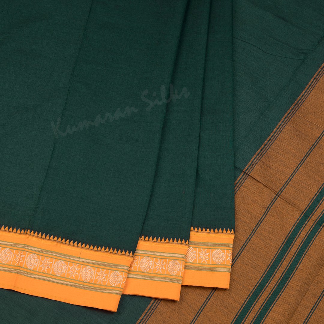 Dharwad Cotton Bottle Green Plain Saree