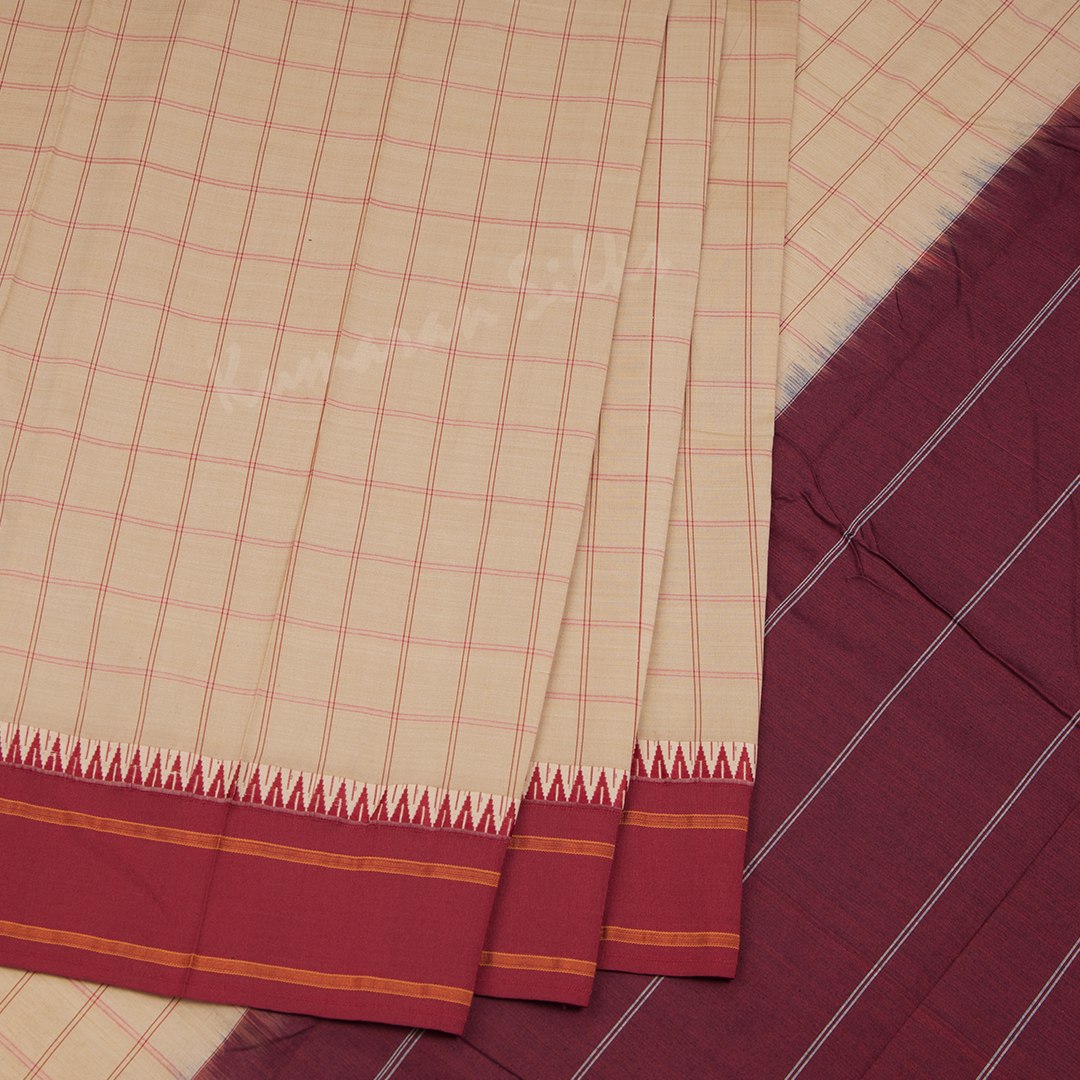 Dharwad Cotton Light Brown Checked Saree