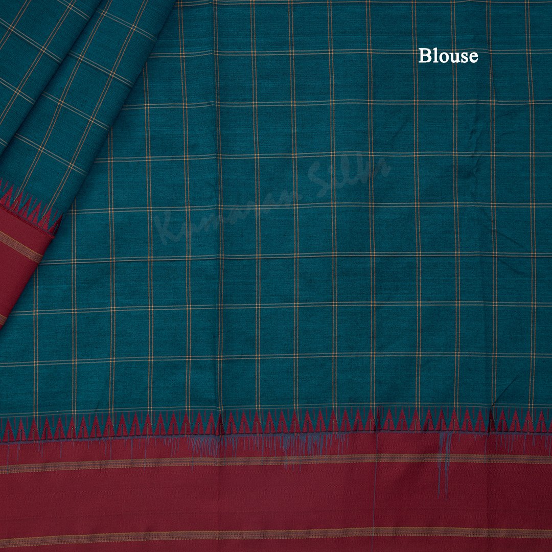 Dharwad Cotton Peacock Blue Checked Saree