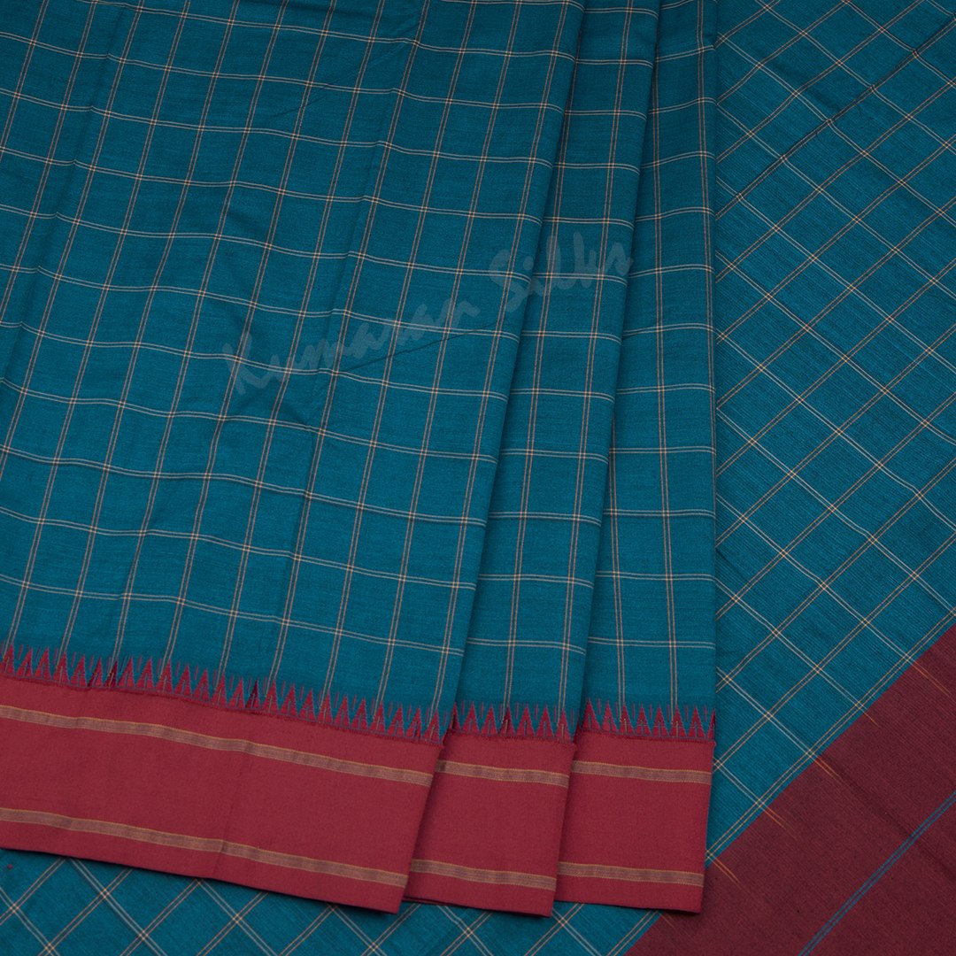 Dharwad Cotton Peacock Blue Checked Saree