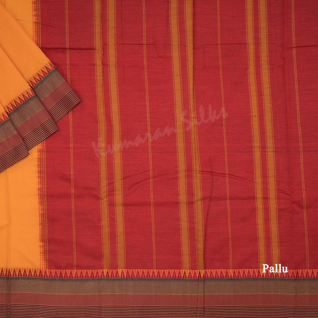 Dharwad Cotton Mango Yellow Plain Saree