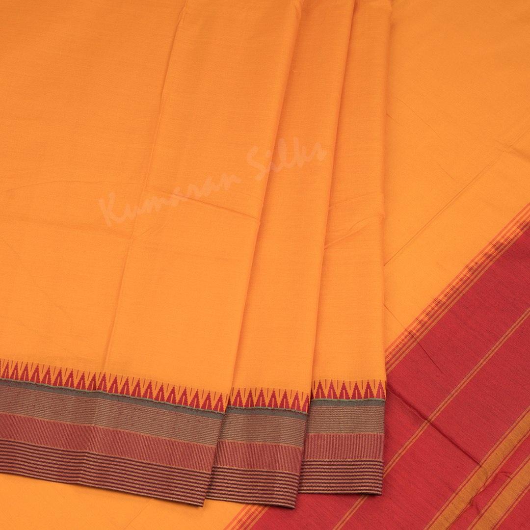 Dharwad Cotton Mango Yellow Plain Saree