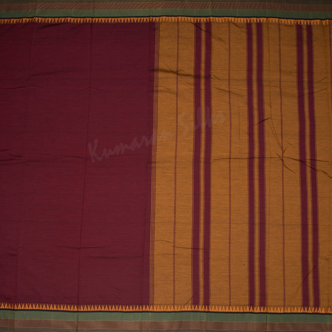 Dharwad Cotton Maroon Plain Saree 03