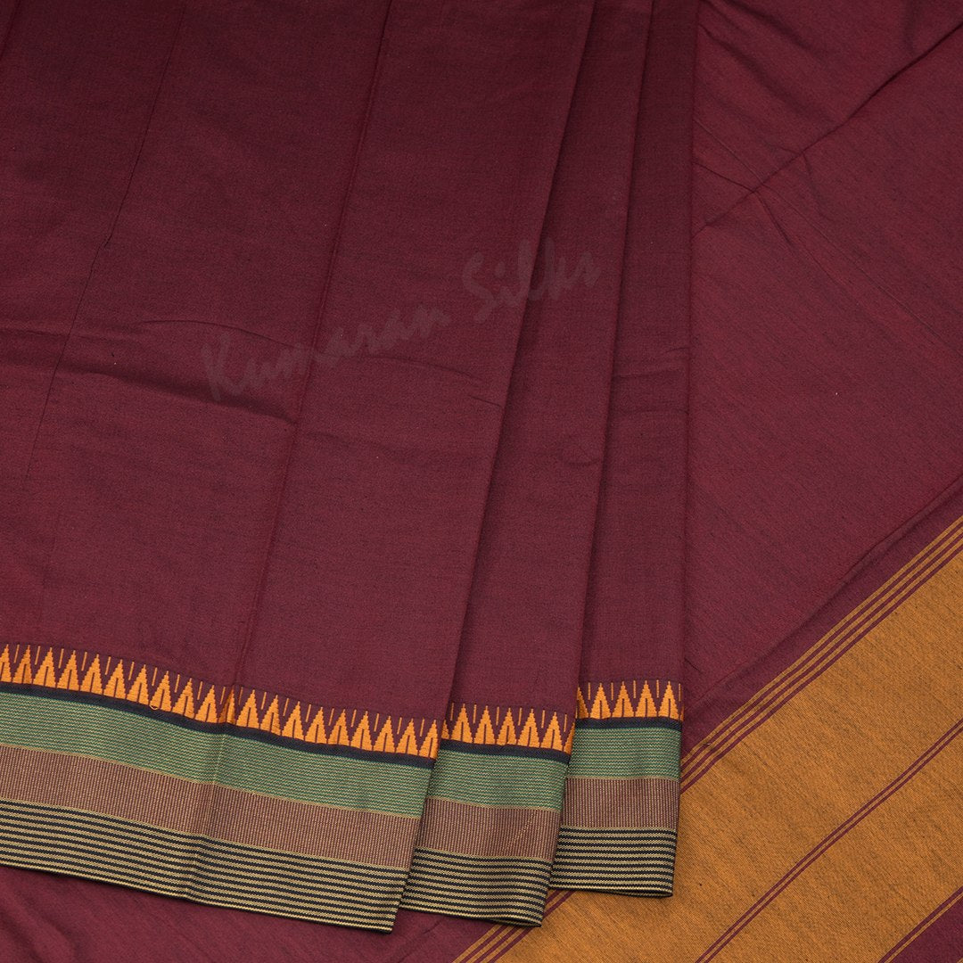 Dharwad Cotton Maroon Plain Saree 03