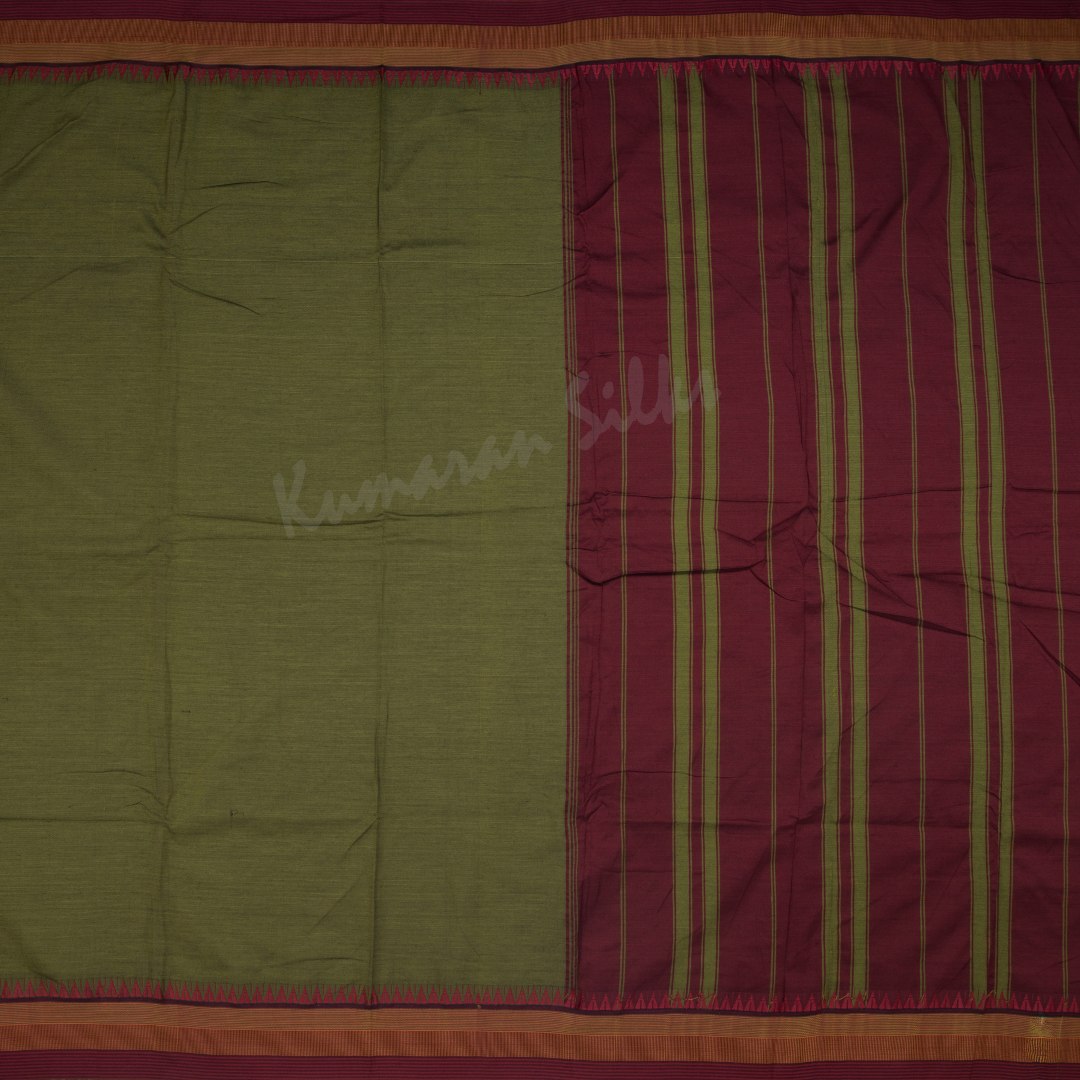 Dharwad Cotton Olive Green Plain Saree