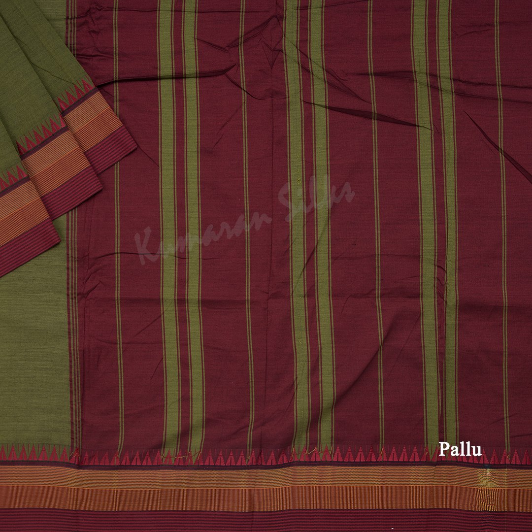 Dharwad Cotton Olive Green Plain Saree