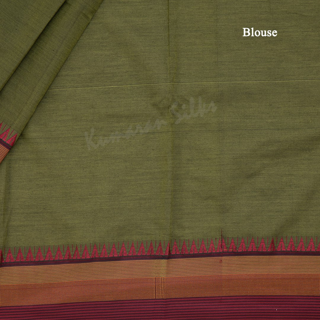 Dharwad Cotton Olive Green Plain Saree