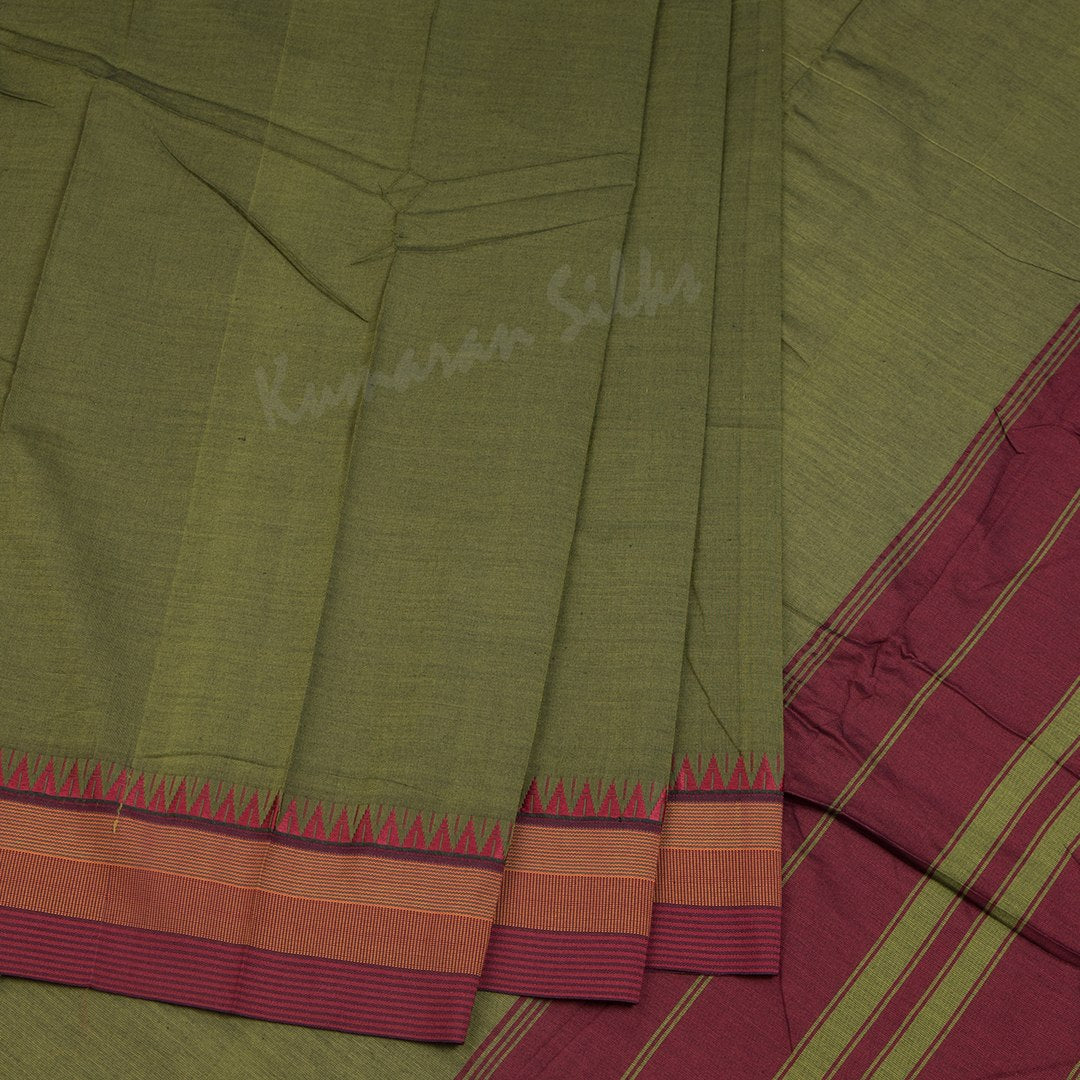 Dharwad Cotton Olive Green Plain Saree