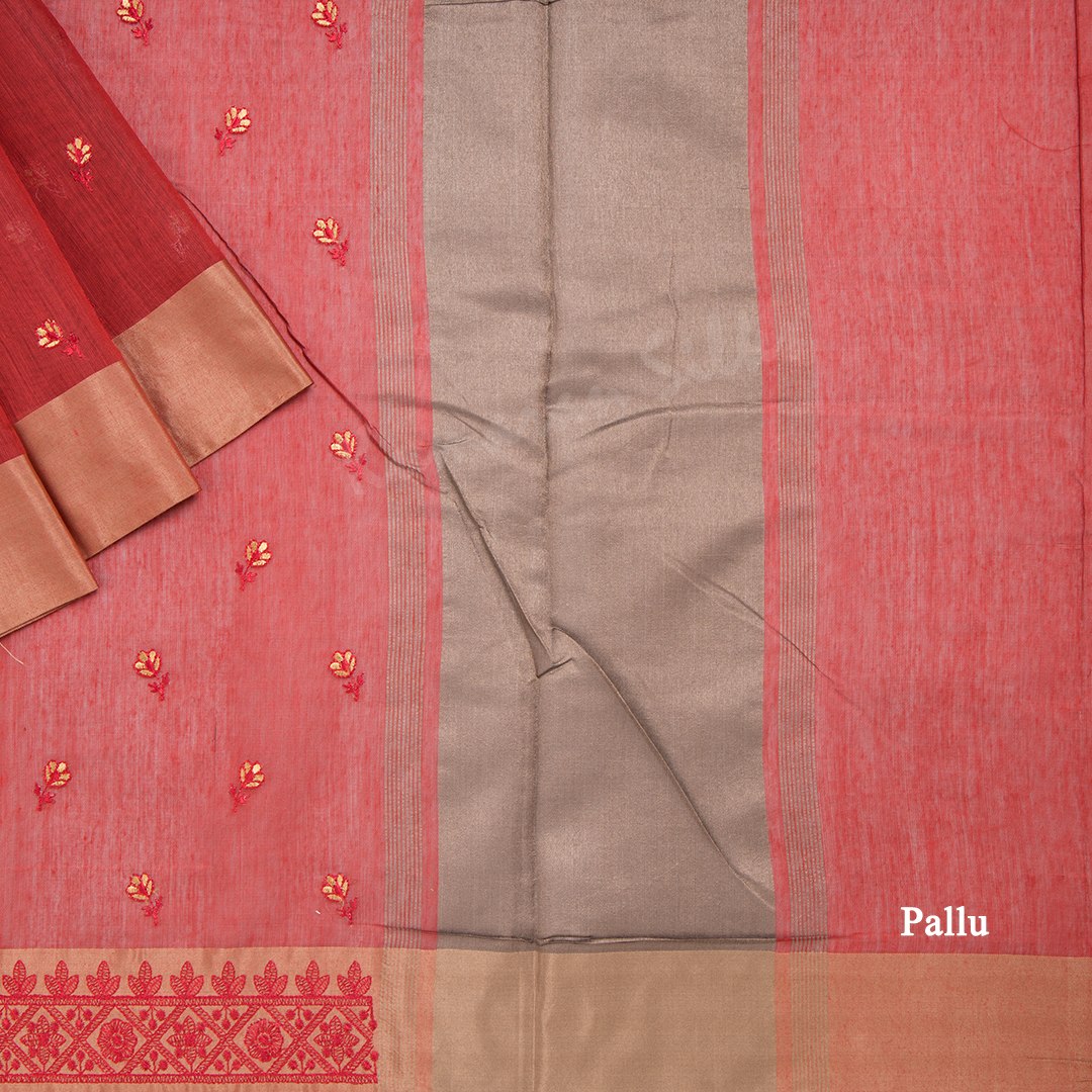 Semi Raw Silk Maroon Thread embroidered Saree