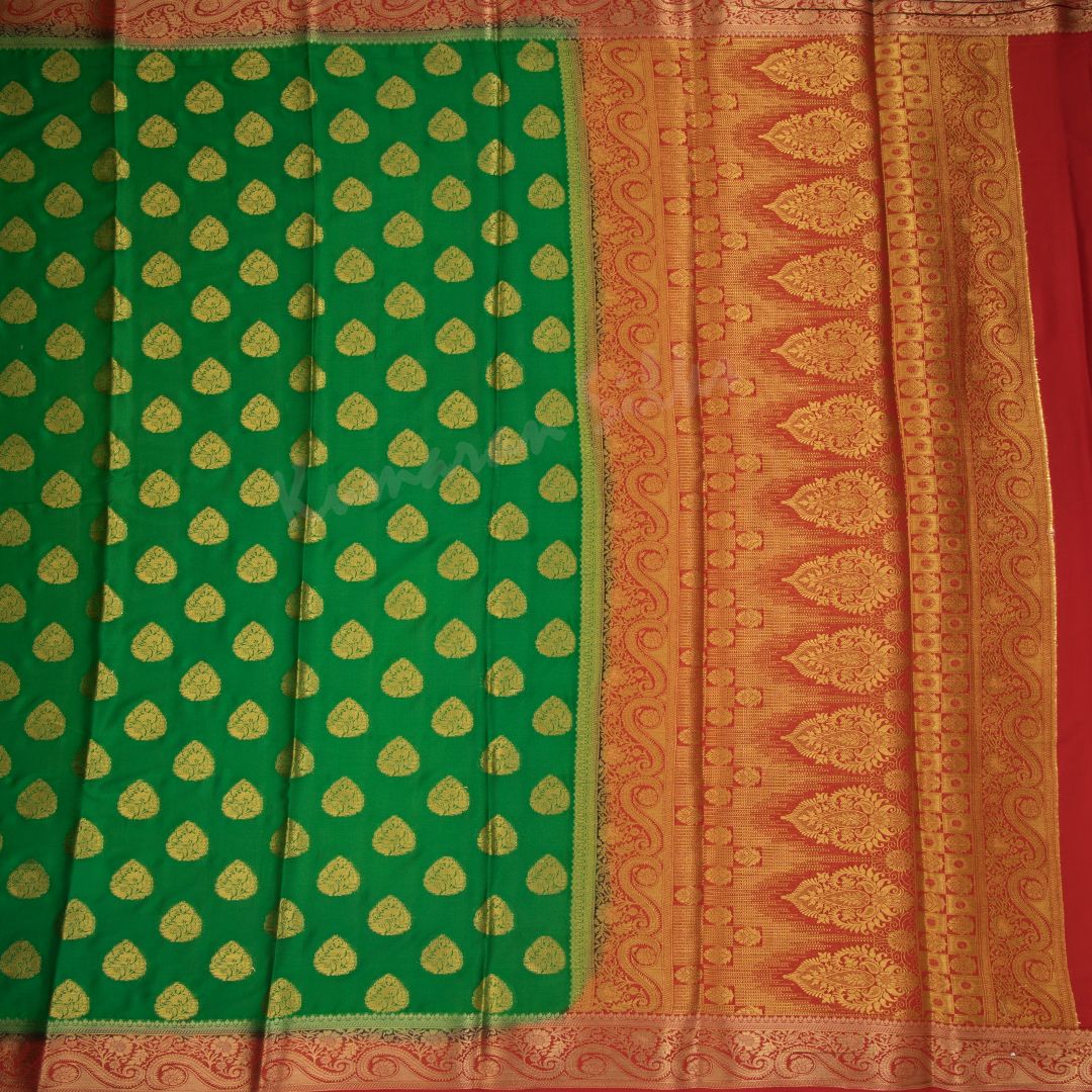 Semi Mysore Silk Parrot Green Zari Worked Saree