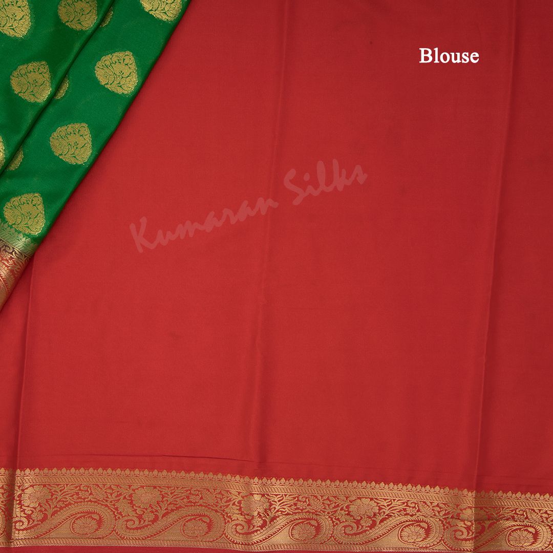 Semi Mysore Silk Parrot Green Zari Worked Saree