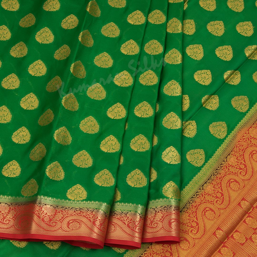 Semi Mysore Silk Parrot Green Zari Worked Saree