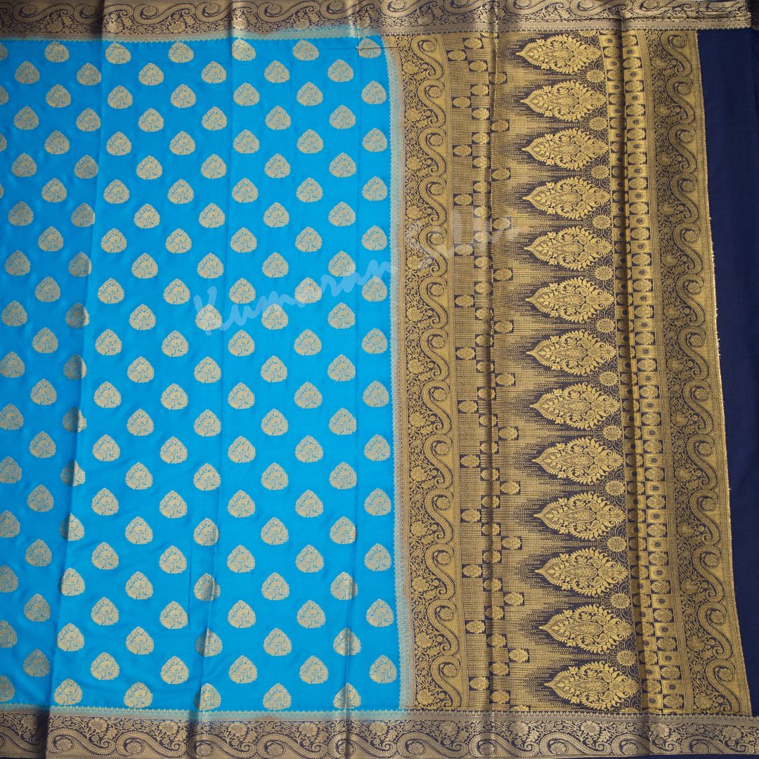 Semi Mysore Silk Azure Blue Zari Worked Saree