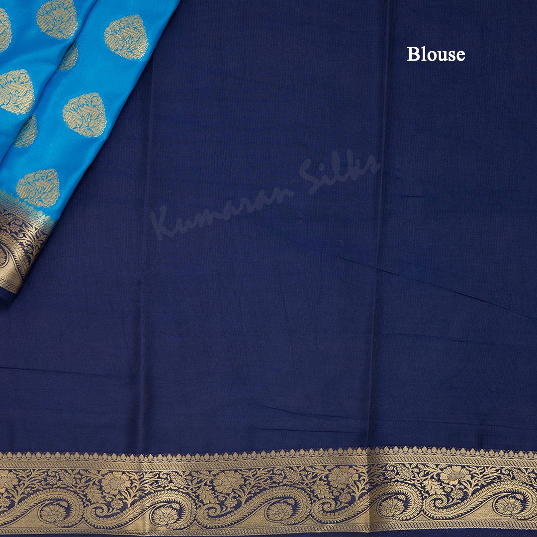 Semi Mysore Silk Azure Blue Zari Worked Saree